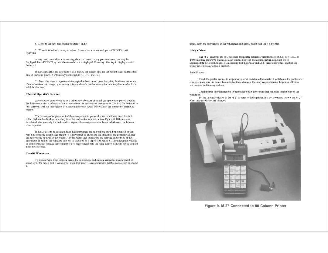 AudioQuest M-27 specifications Events, Effects of Operators Presence, Use with Windscreen 