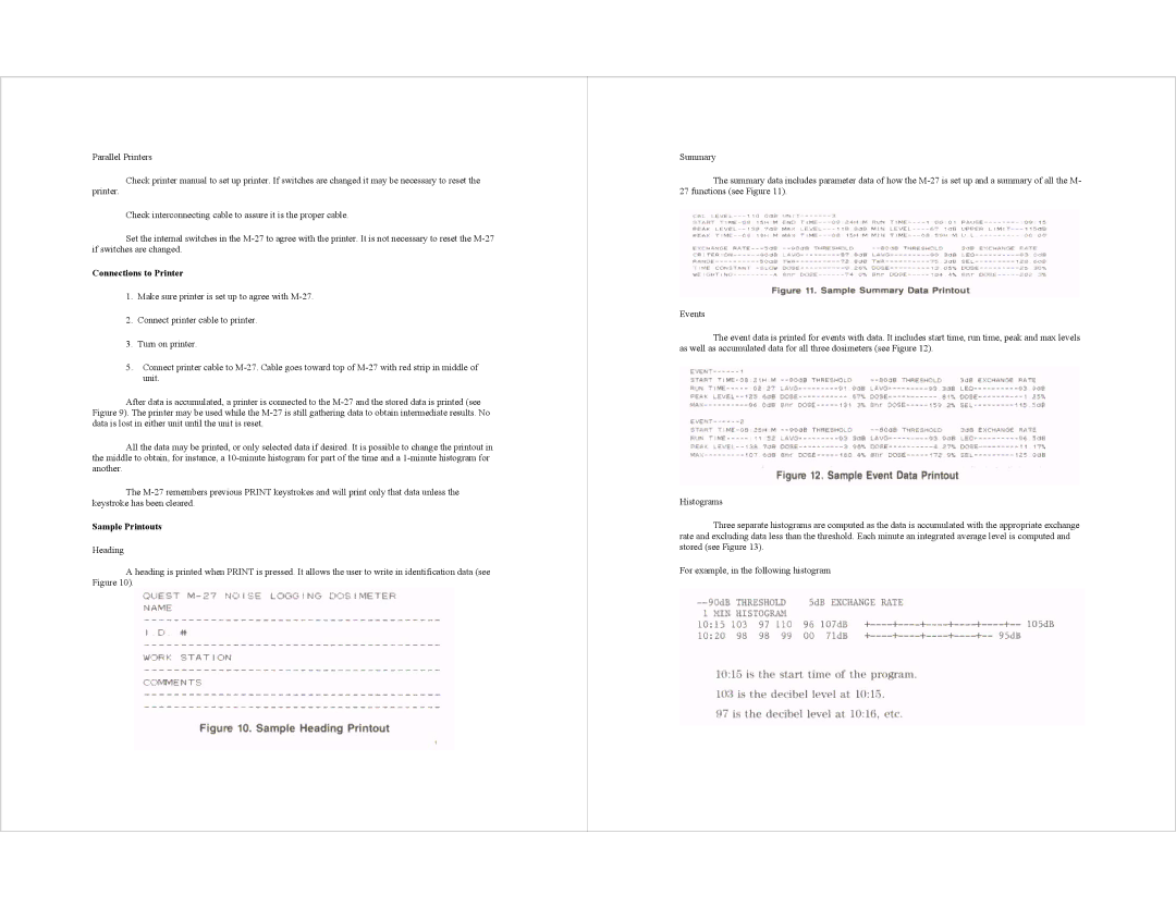 AudioQuest M-27 specifications Connections to Printer, Sample Printouts 