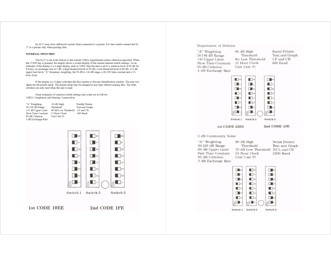 AudioQuest M-27 specifications Internal Switches 