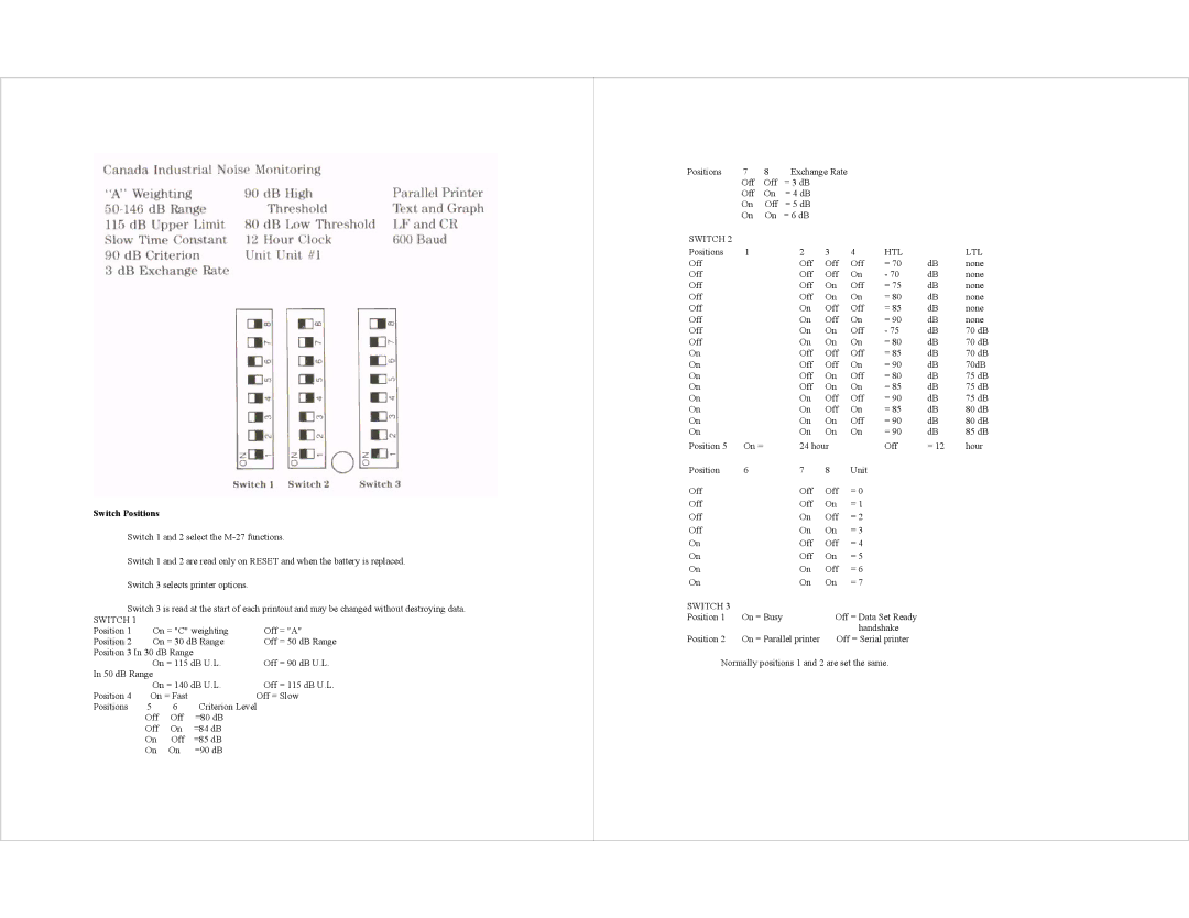 AudioQuest M-27 specifications Switch Positions 