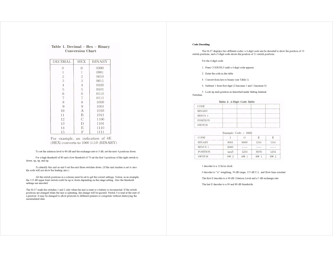 AudioQuest M-27 specifications Code Decoding 