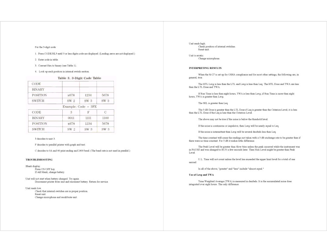 AudioQuest M-27 specifications Troubleshooting, Interpreting Results, Use of Lavg and TWA 