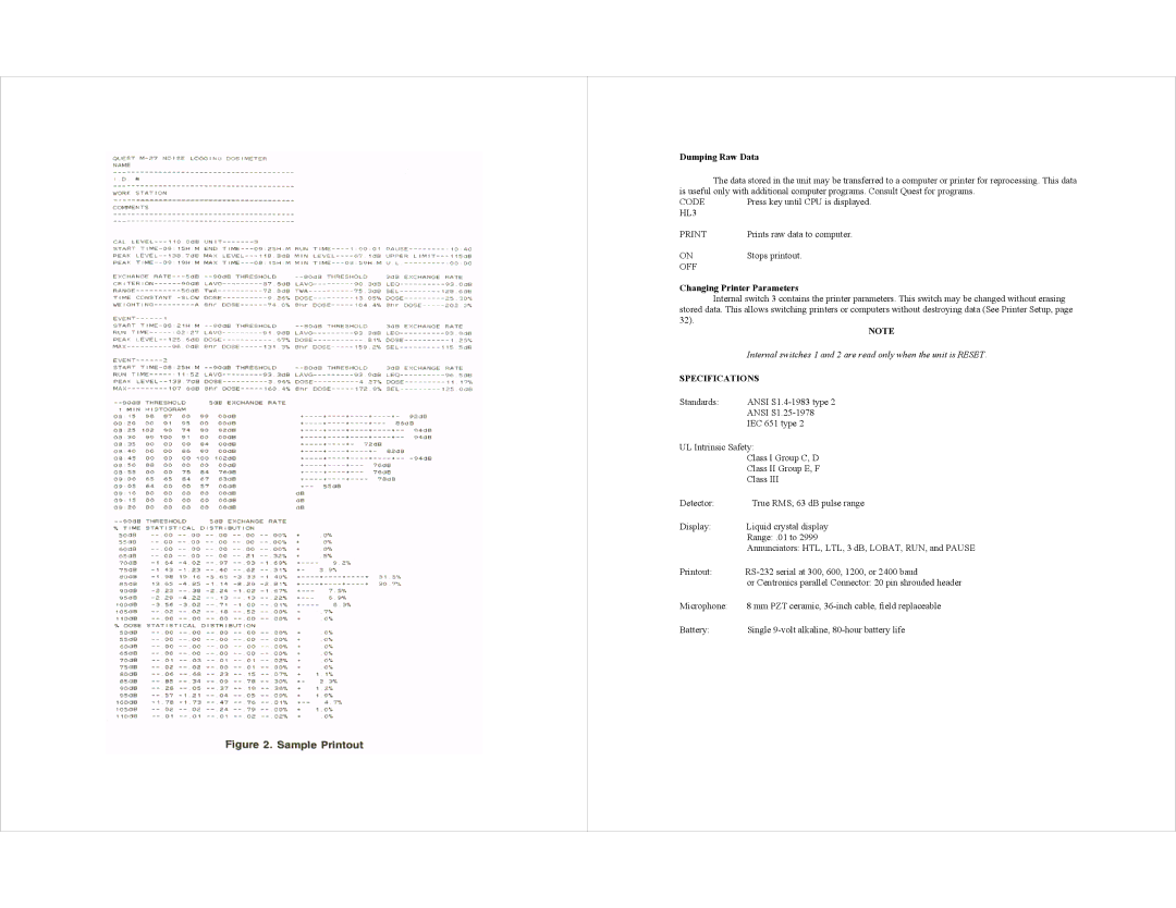 AudioQuest M-27 specifications Dumping Raw Data, HL3 Print, Changing Printer Parameters, Specifications 