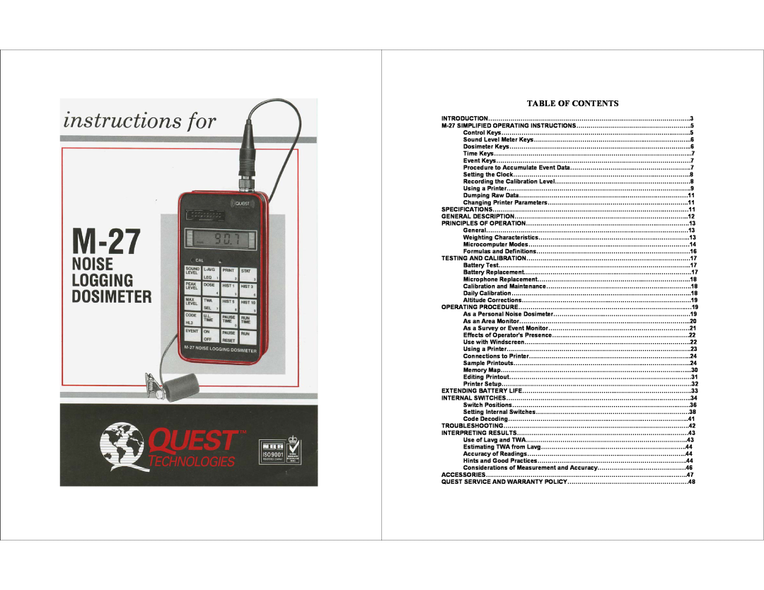 AudioQuest M-27 specifications Table Of Contents 