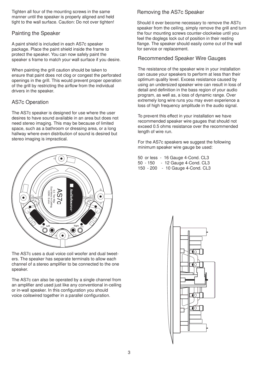 AudioSource 6.5 2-Way I-Ceiling Dual Mono Speaker Painting the Speaker, AS7c Operation, Removing the AS7c Speaker 