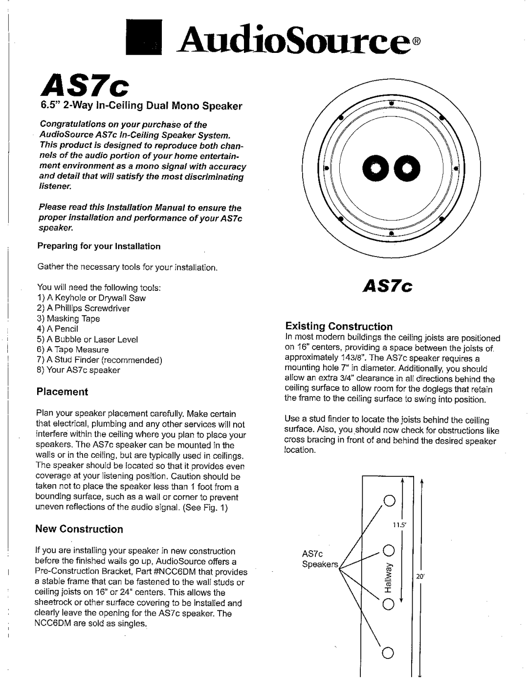 AudioSource 6.5 2-Way In-Ceiling Dual Mono Speaker manual 
