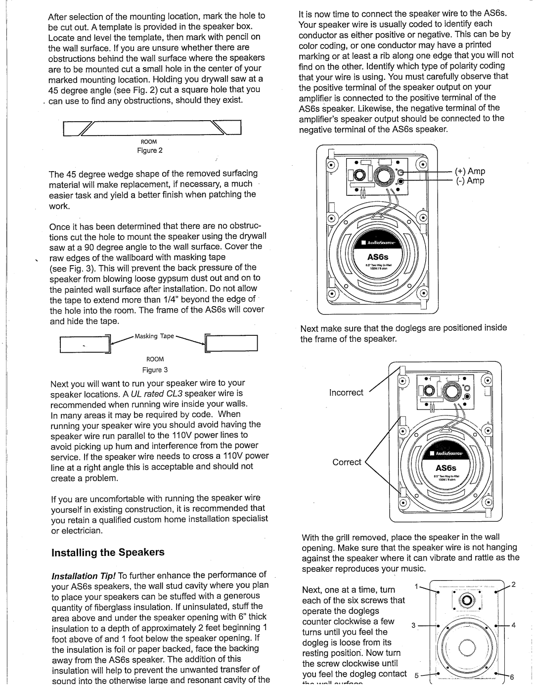 AudioSource AS6s, 6.5 2-Way In-Wall Speakers manual 