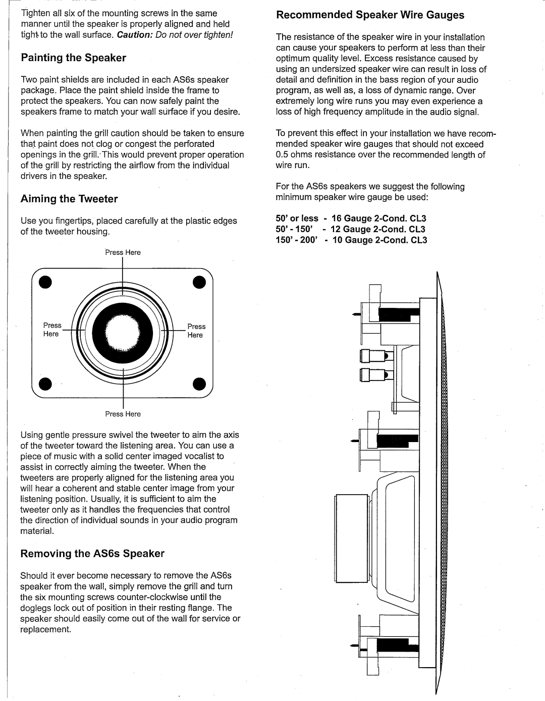 AudioSource 6.5 2-Way In-Wall Speakers, AS6s manual 