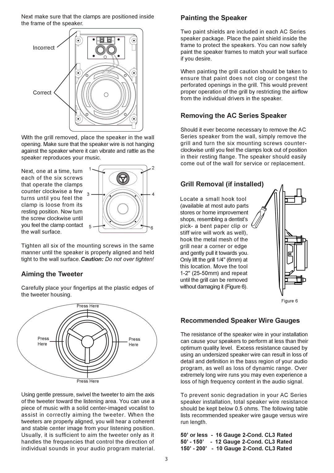 AudioSource AC6W Painting the Speaker, Removing the AC Series Speaker, Grill Removal if installed, Aiming the Tweeter 