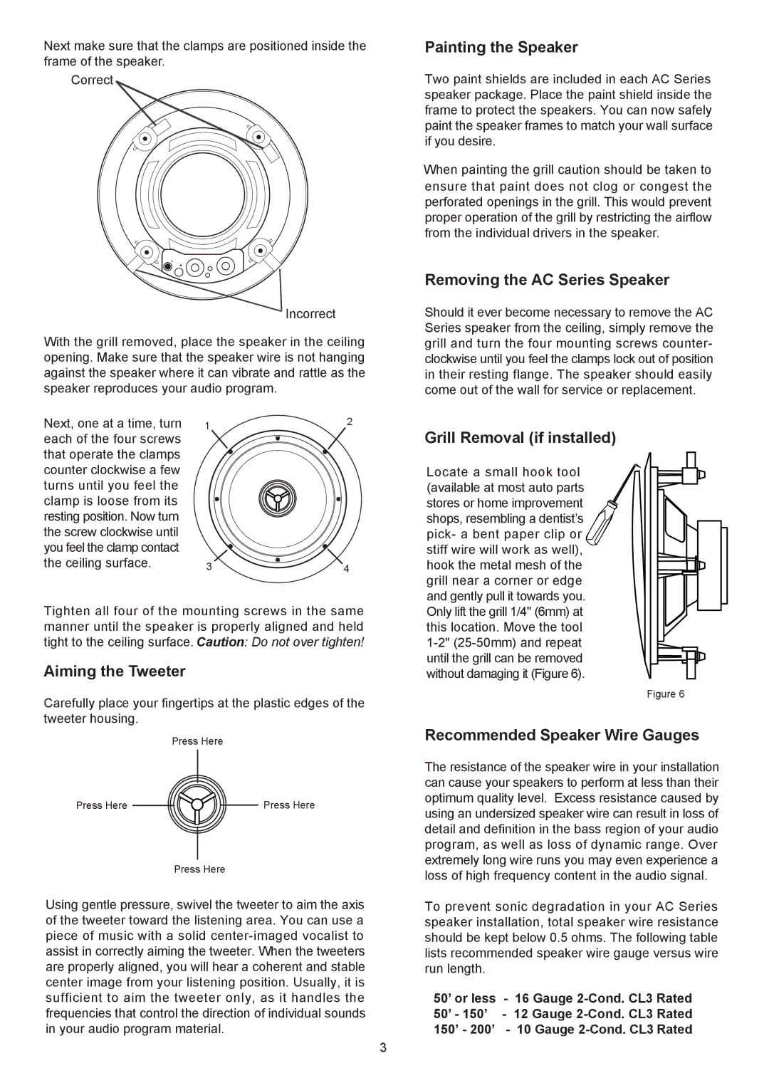 AudioSource 2-Way Ceiling Speakers, AC8C Painting the Speaker, Removing the AC Series Speaker, Grill Removal if installed 