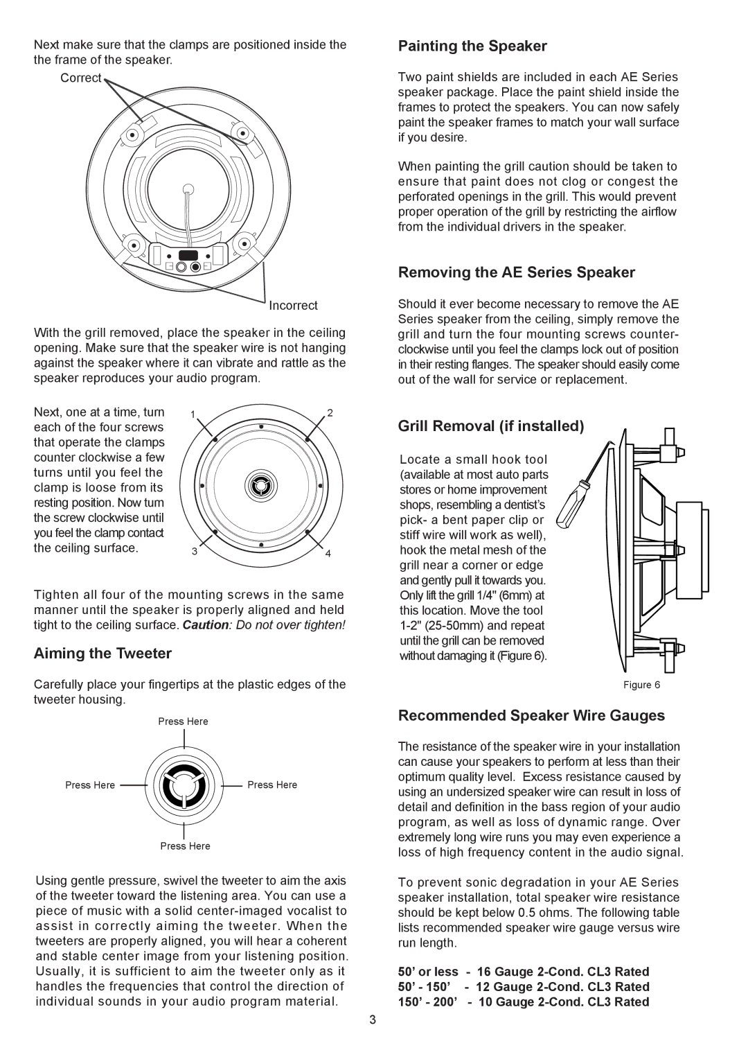 AudioSource 5/6.5/8 2-Way In-Ceiling Speakers Painting the Speaker, Removing the AE Series Speaker, Aiming the Tweeter 