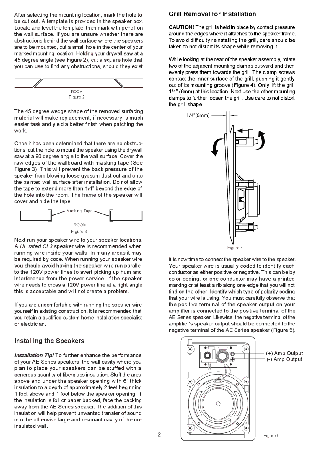 AudioSource AE5S, AE6S, AE8S installation manual Installing the Speakers, Grill Removal for Installation 