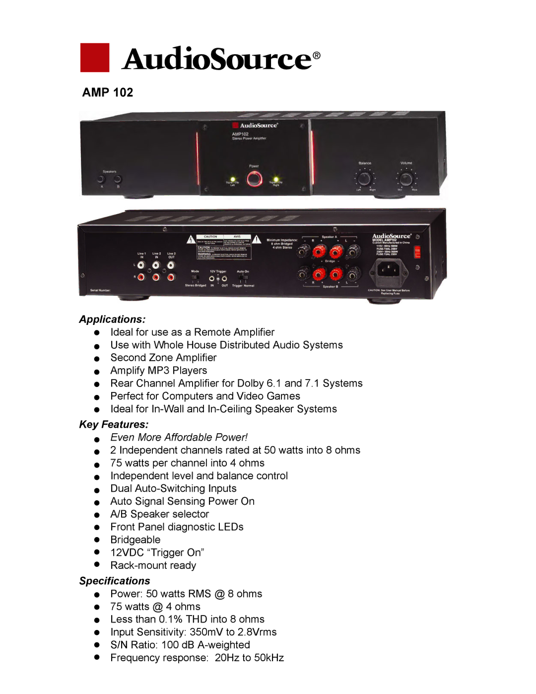 AudioSource AMP 102, AMP 210, AMP 310, AMP 110, AMP 100 manual Even More Affordable Power 