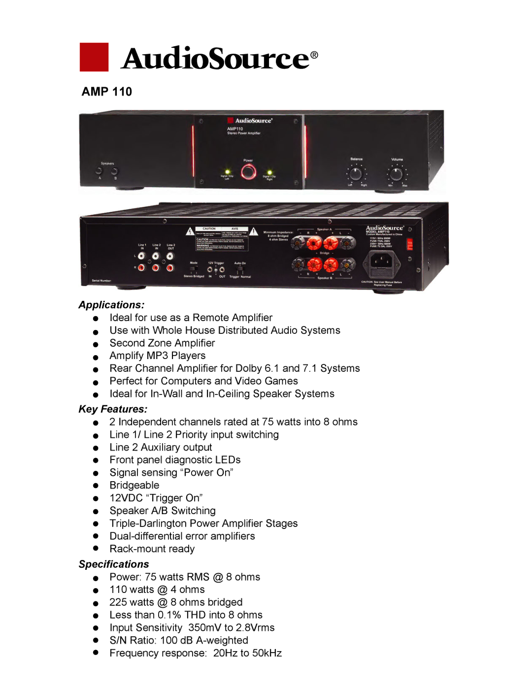 AudioSource AMP 210, AMP 310, AMP 110, AMP 100, AMP 102 manual Amp 