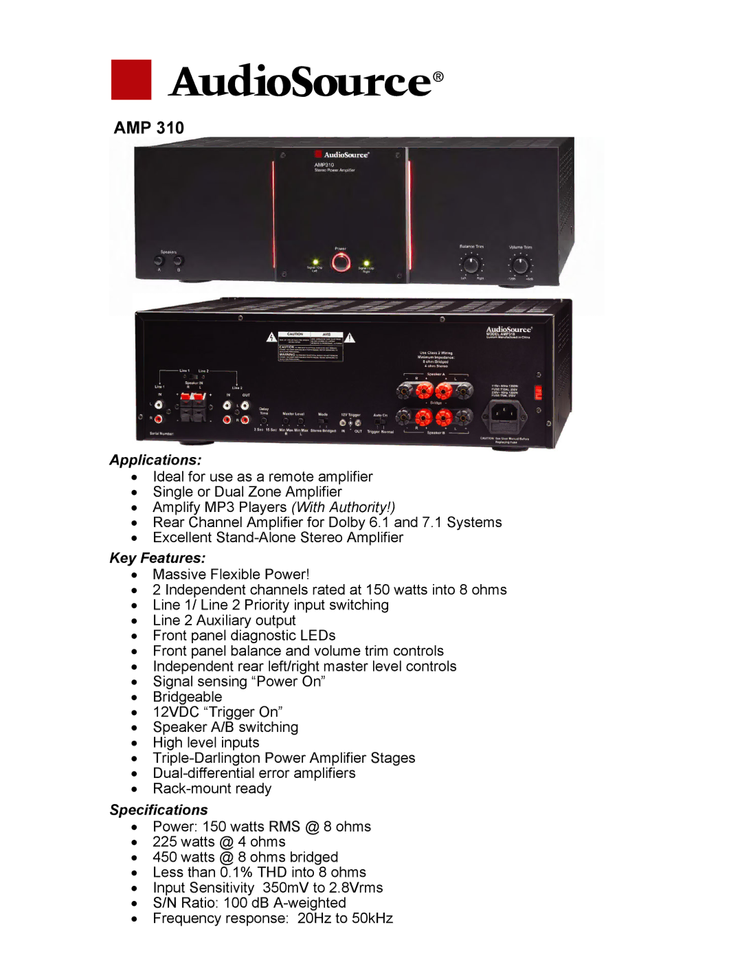 AudioSource AMP 110, AMP 210, AMP 310, AMP 100, AMP 102 manual Amp 