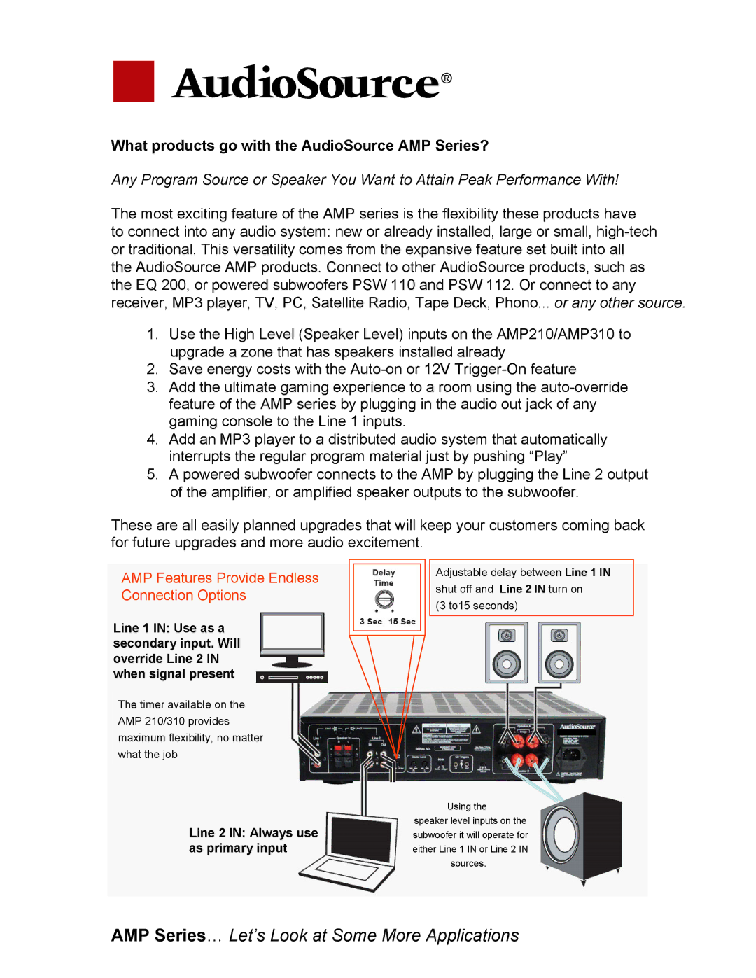 AudioSource AMP 100, AMP 210, AMP 310, AMP 110, AMP 102 manual AMP Series… Let’s Look at Some More Applications 