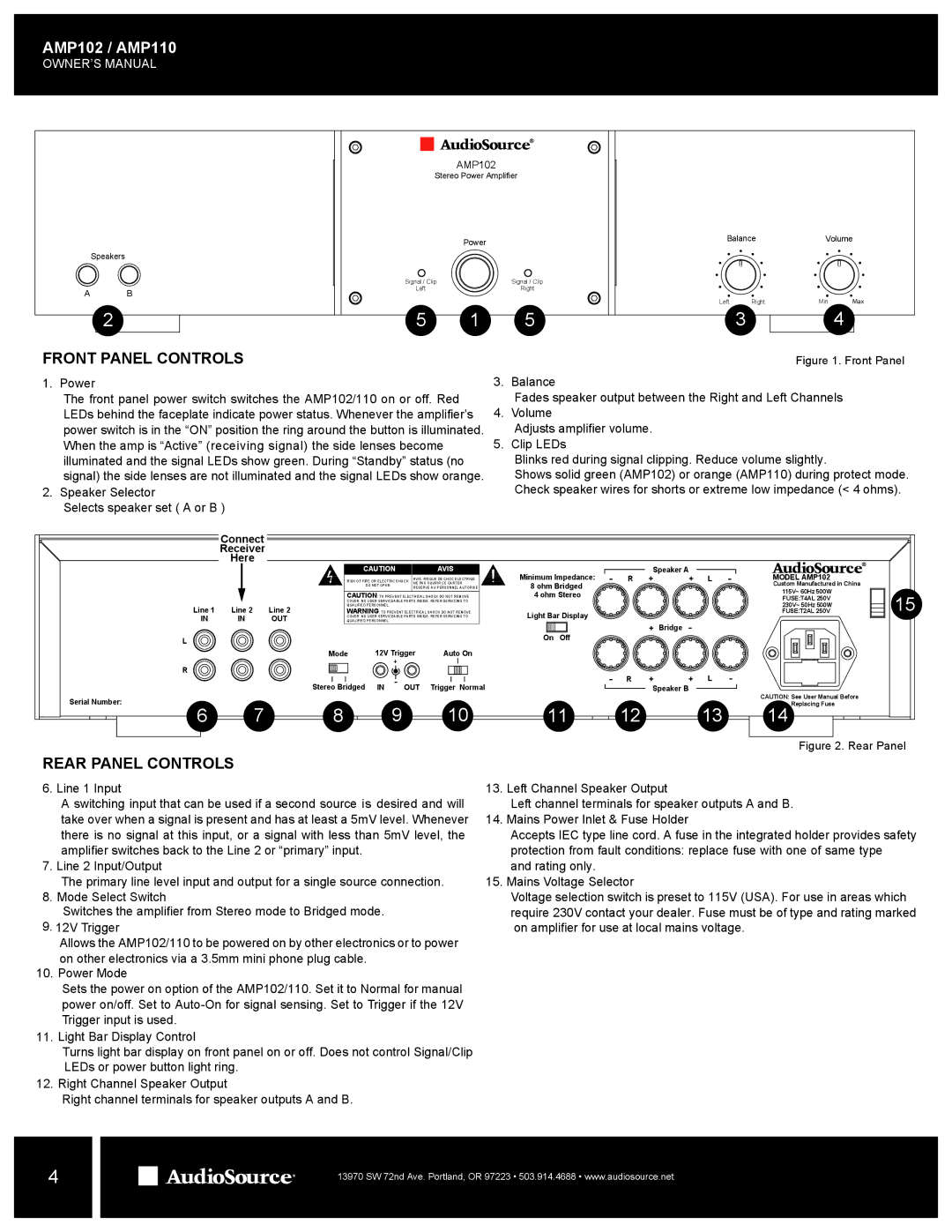 AudioSource AMP110, AMP102, Home Audio Multi-Zone Power Amplier owner manual 11 12 