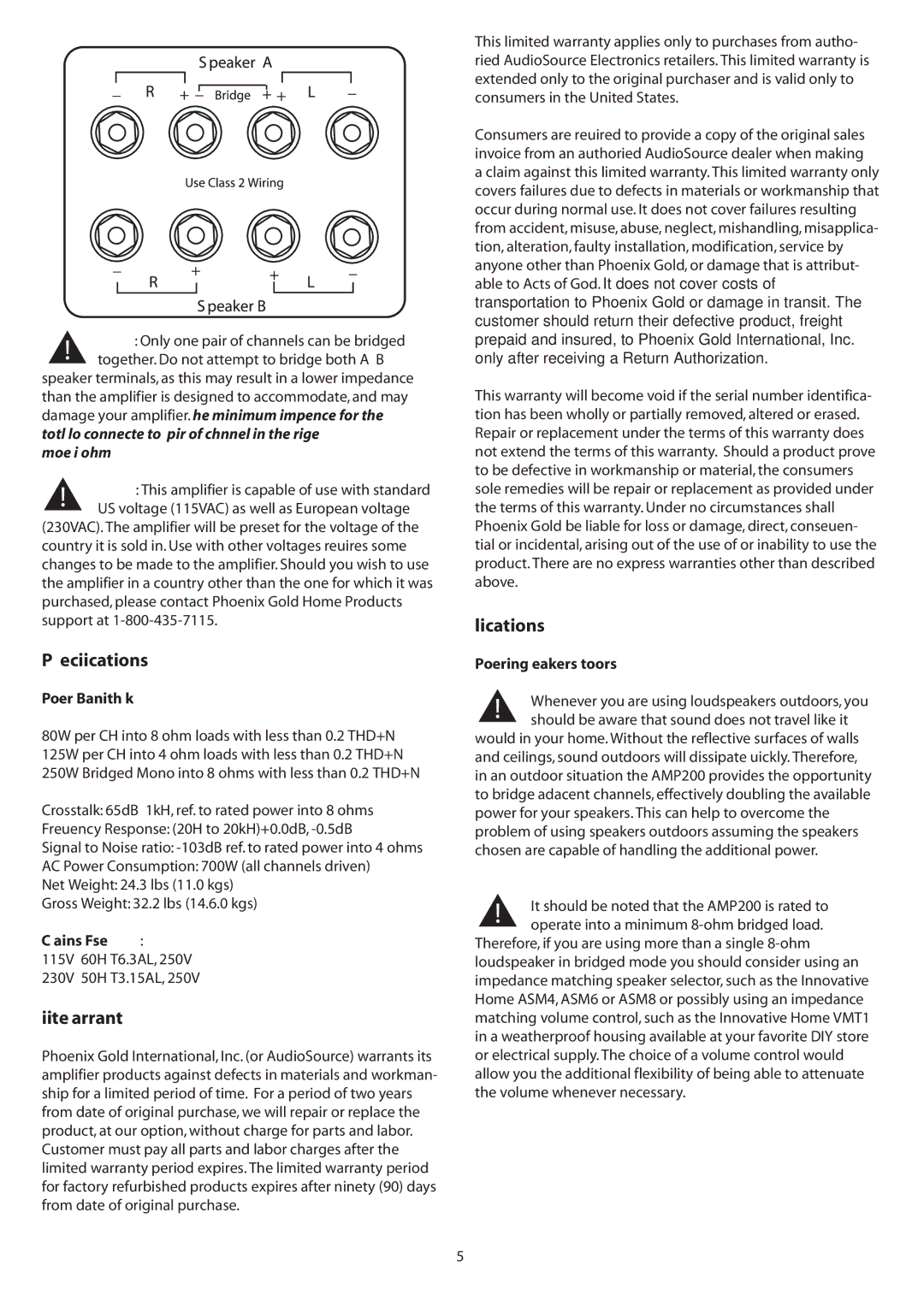 AudioSource AMP200 owner manual AMP 200 Specifications, Limited Warranty, Applications 