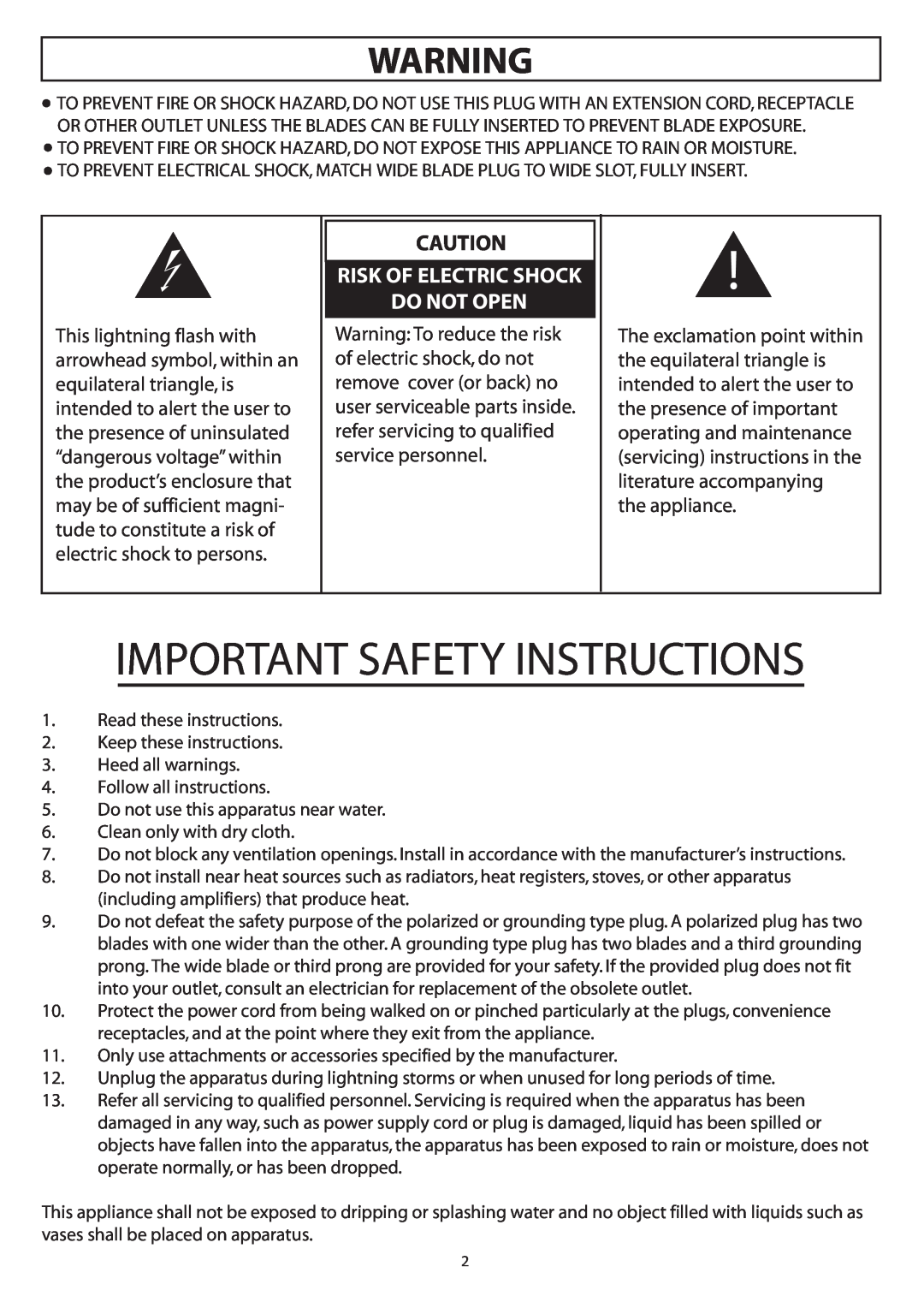AudioSource AMP200 owner manual Important Safety Instructions, Do Not Open, Risk Of Electric Shock 