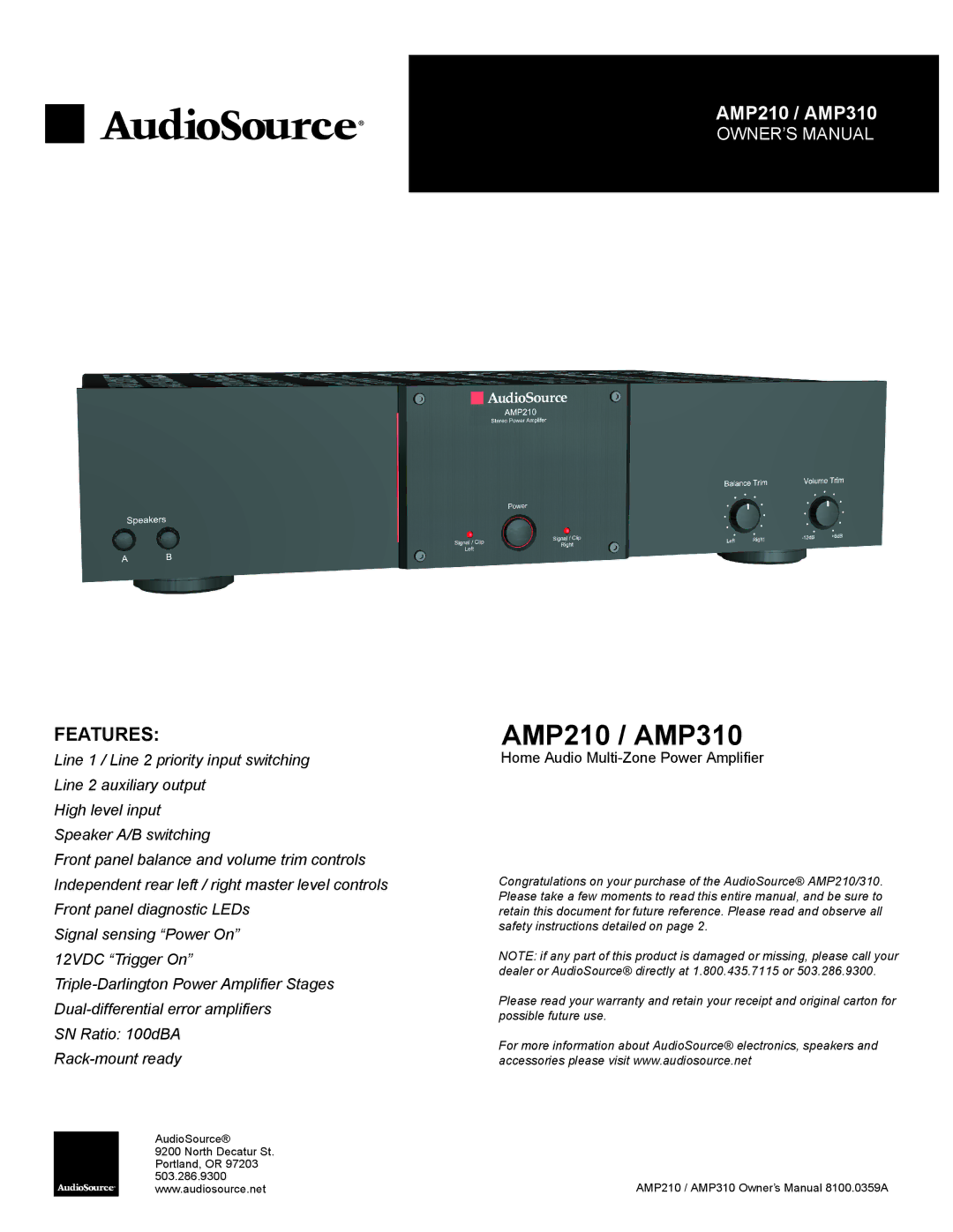 AudioSource AMP210 / AMP310 owner manual 