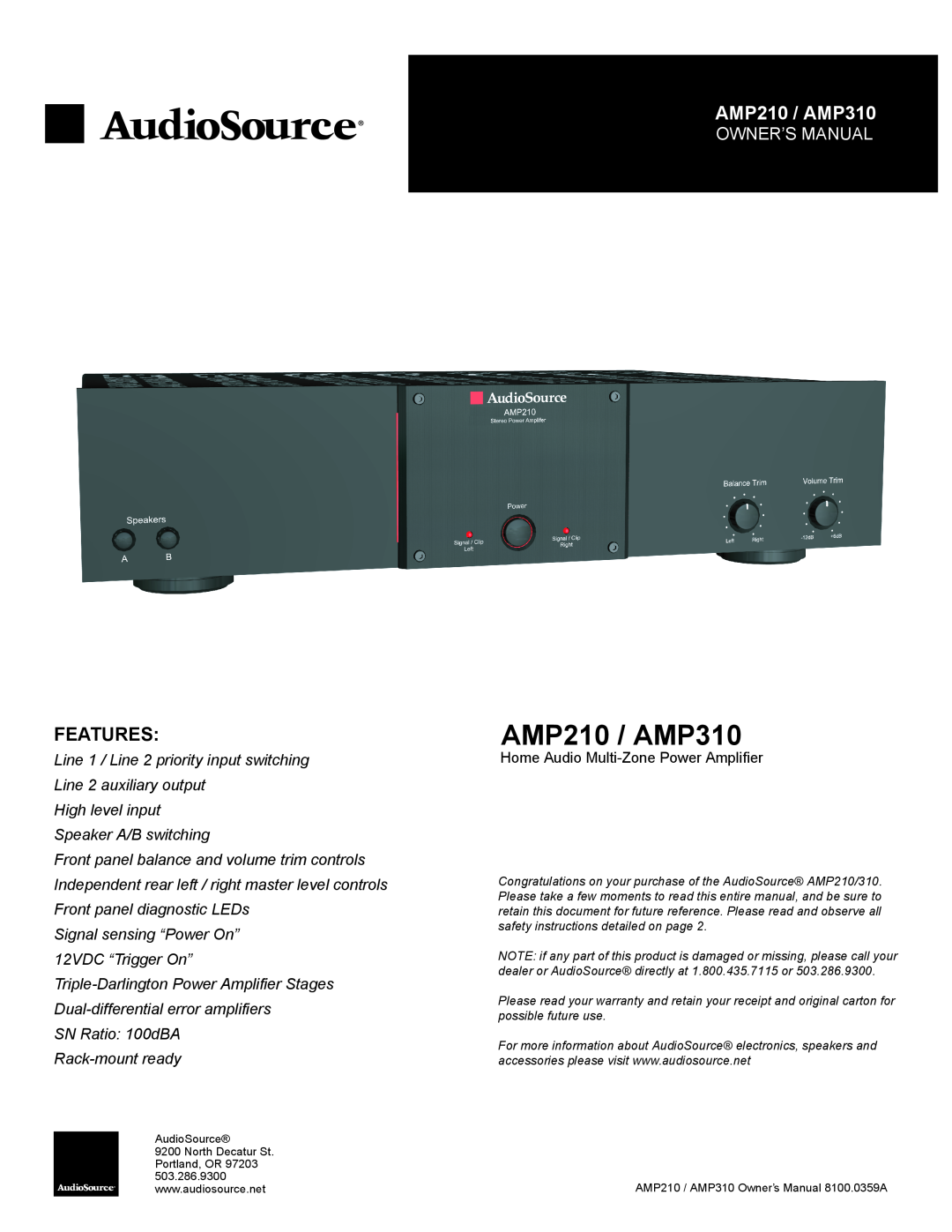 AudioSource AMP210 / AMP310 owner manual Features 