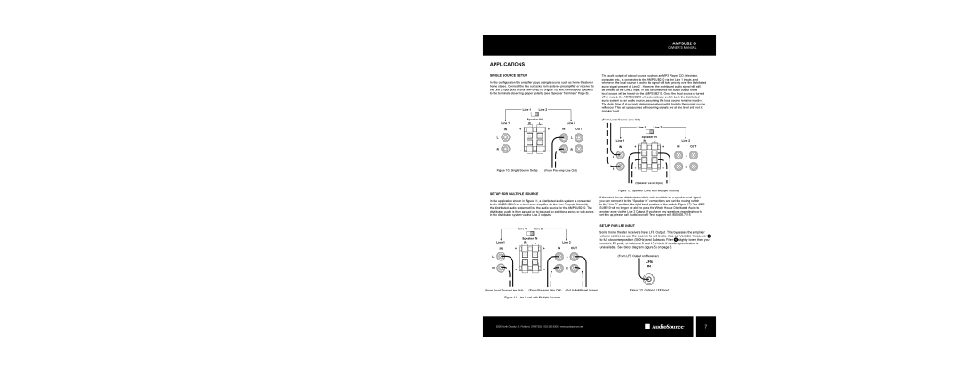 AudioSource AMPSUB210 owner manual Single Source Setup, Setup for Multiple Source, Setup for LFE Input 