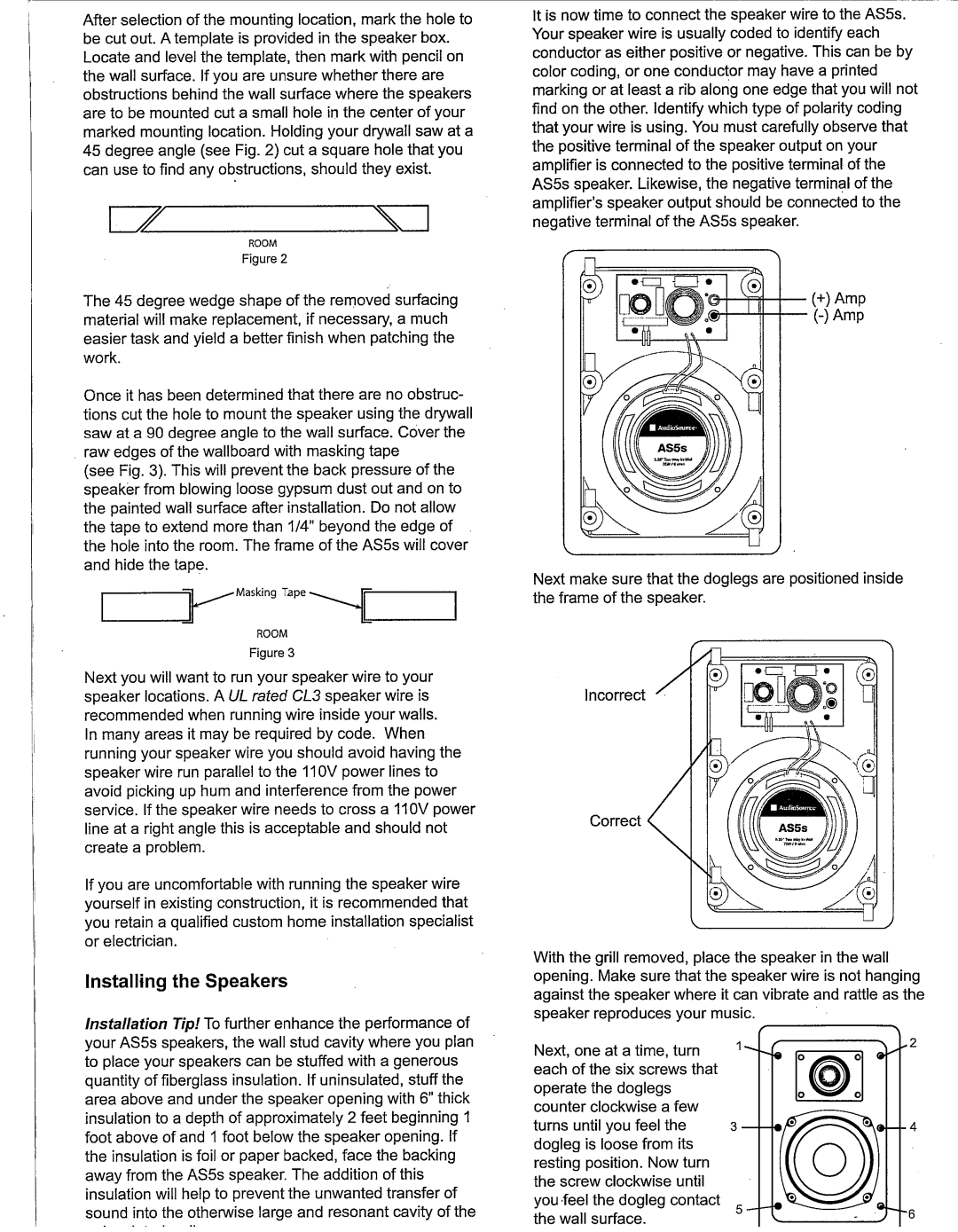 AudioSource AS5s, 5.25" 2-Way In-Wall Speakers manual 