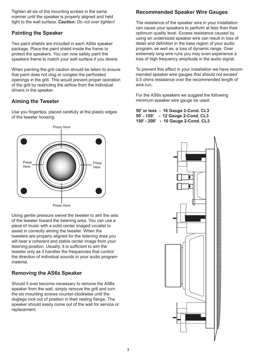 AudioSource AudioSource 6.5 2-Way In-Wall Speaker System, AS6s installation manual Painting the Speaker, Aiming the Tweeter 