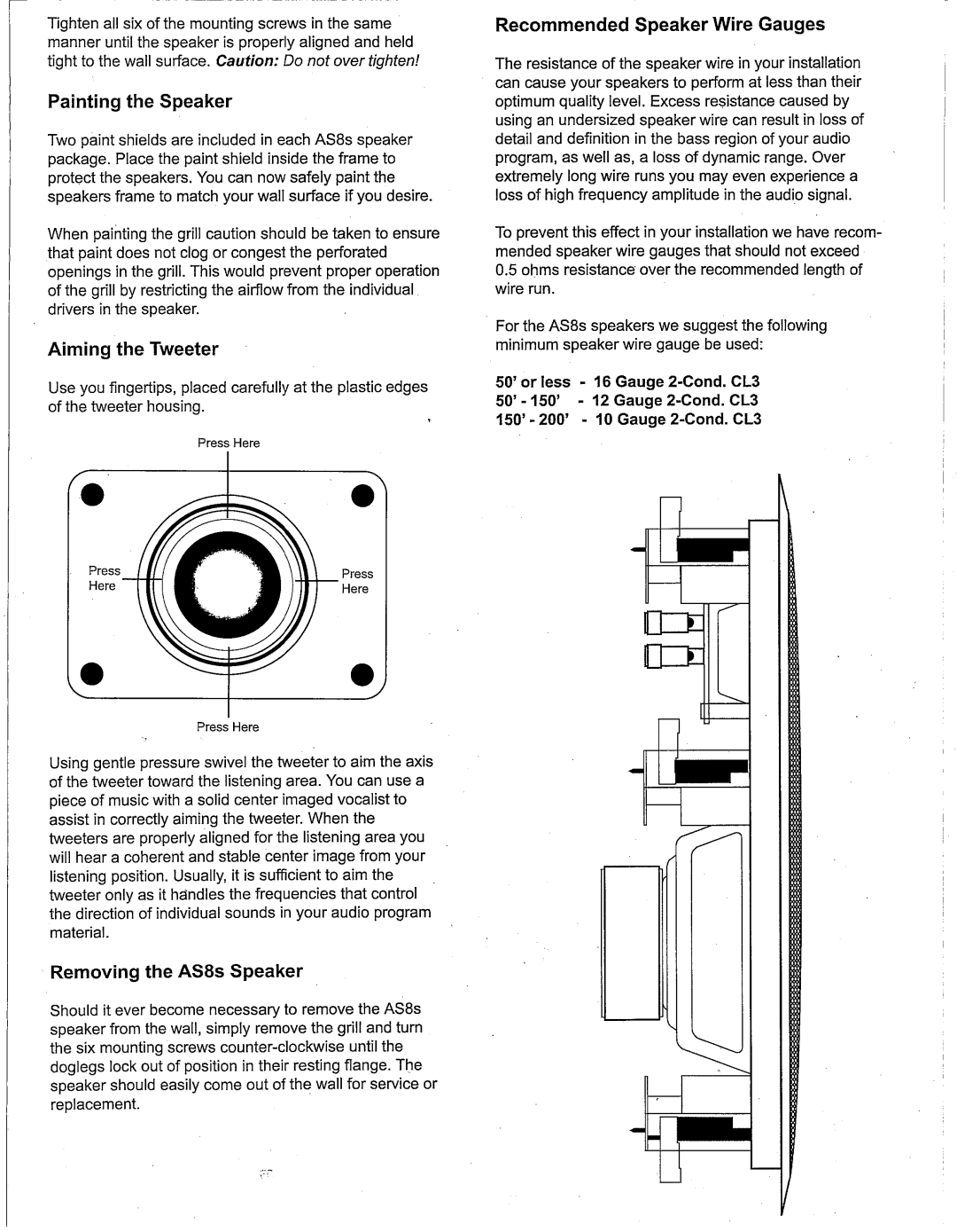 AudioSource AudioSource 8 3-Way In-Wall Speakers, AS8s manual 
