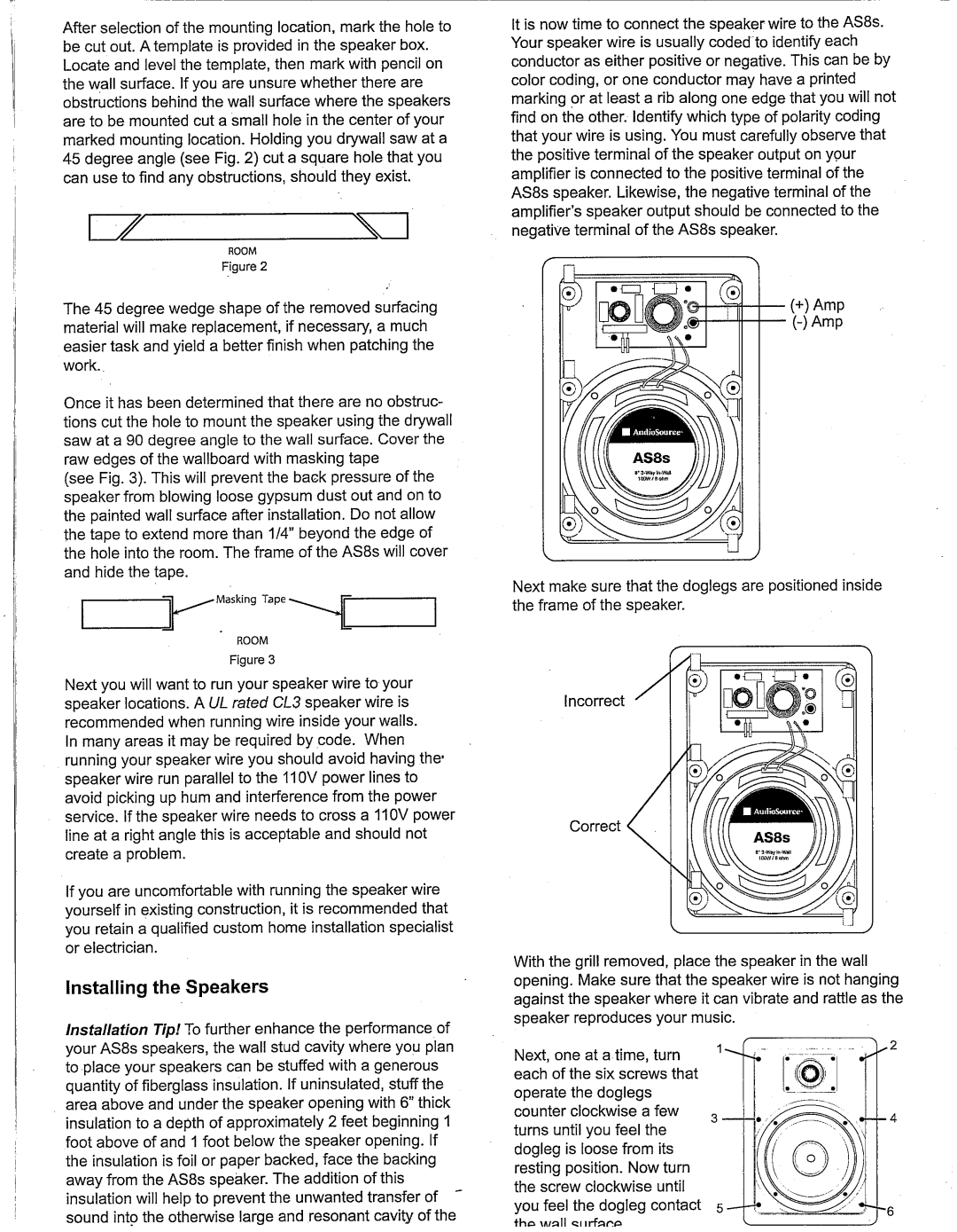 AudioSource AS8s, AudioSource 8" 3-Way In-Wall Speakers manual 