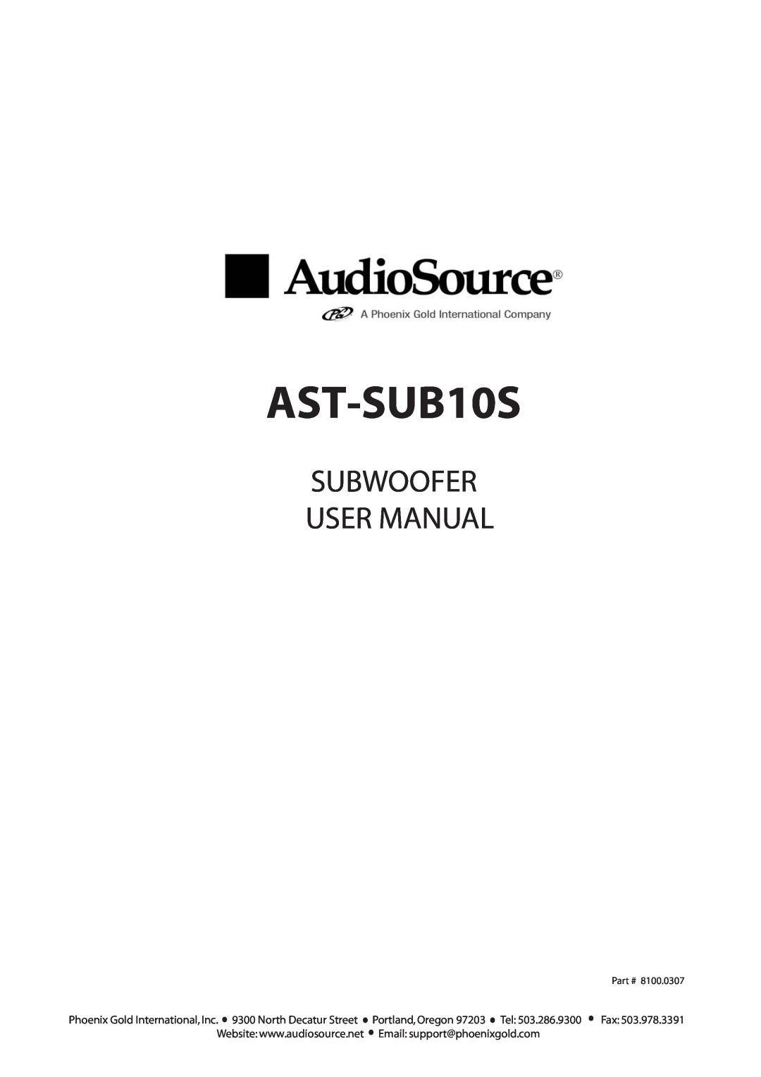 AudioSource AST-SUB10S user manual Portland, Oregon 97203 Tel 