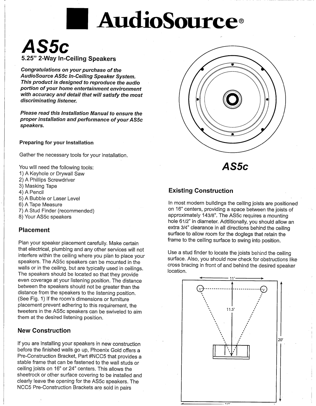 AudioSource AudioSource 5.25" 2-Way In-Ceiling Speakers manual 