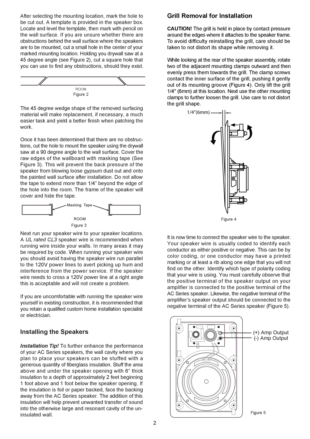 AudioSource AC5W, AC8W, AC6W installation manual Installing the Speakers, Grill Removal for Installation 