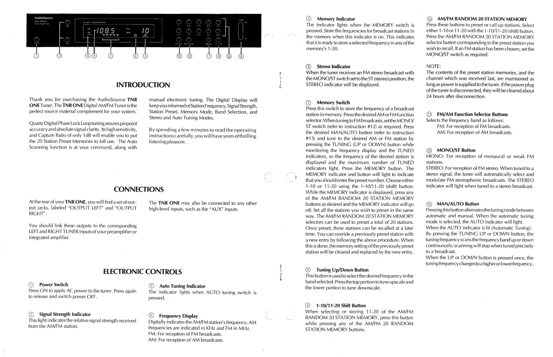 AudioSource AudioSource Digital AM/FM Tuner, TNR ONE manual 