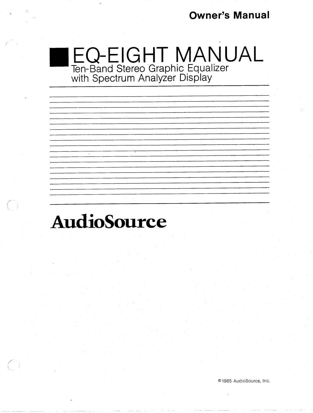 AudioSource AudioSource EQ 200 10-Band Stereo Graphic Equalizer manual 