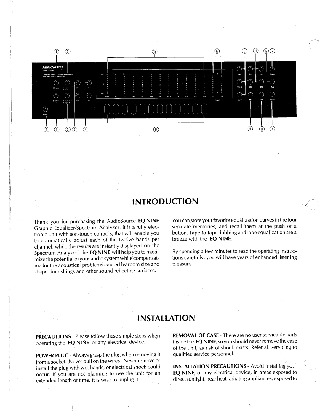 AudioSource EQ NINE, Computerized Graphic Equalizer/Analyzer manual 