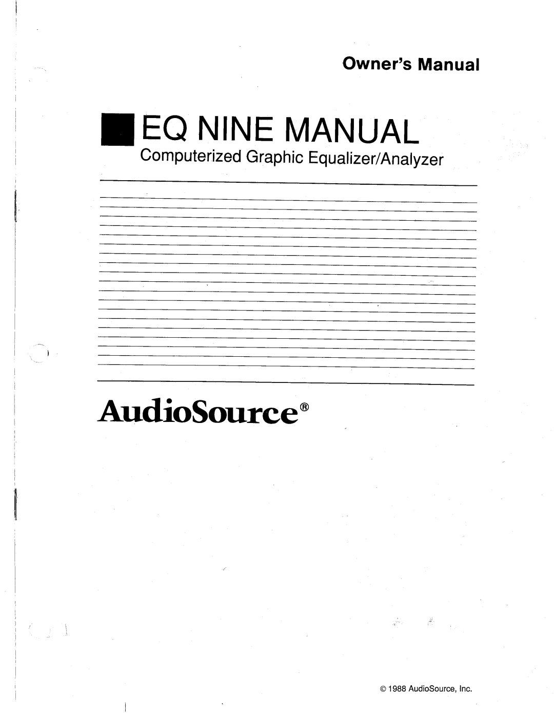 AudioSource Computerized Graphic Equalizer/Analyzer, EQ NINE manual 