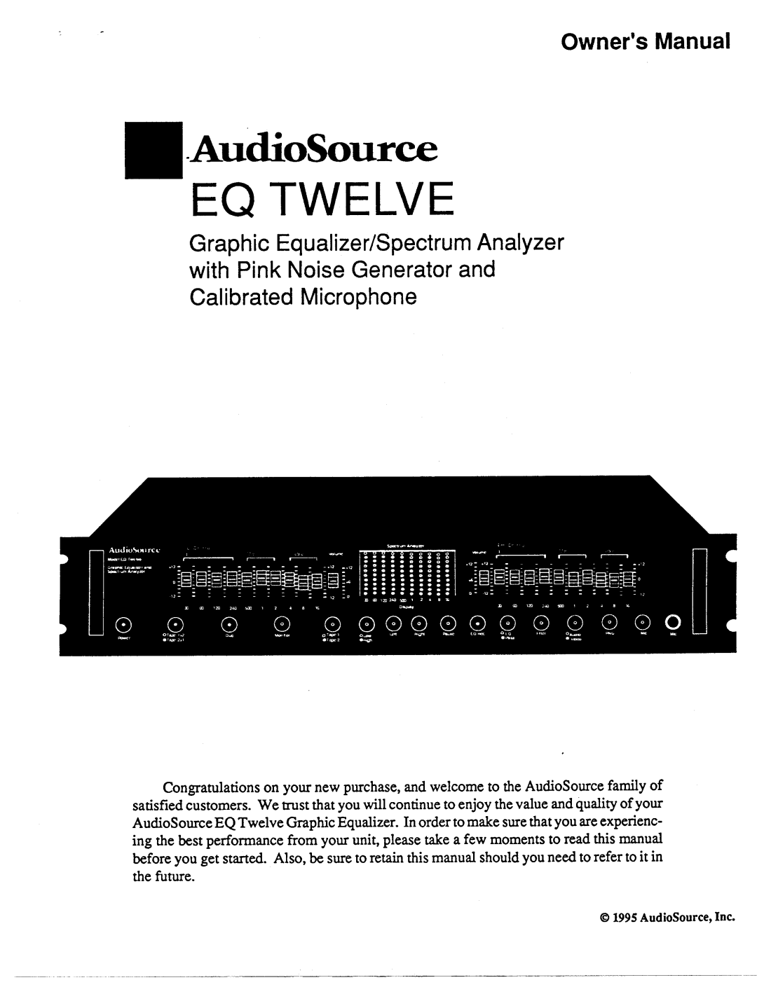 AudioSource Graphic Equalizer/Spectrum Analyzer with Pink Noise Generator and Calibrated Microphone, EQ Twelve manual 