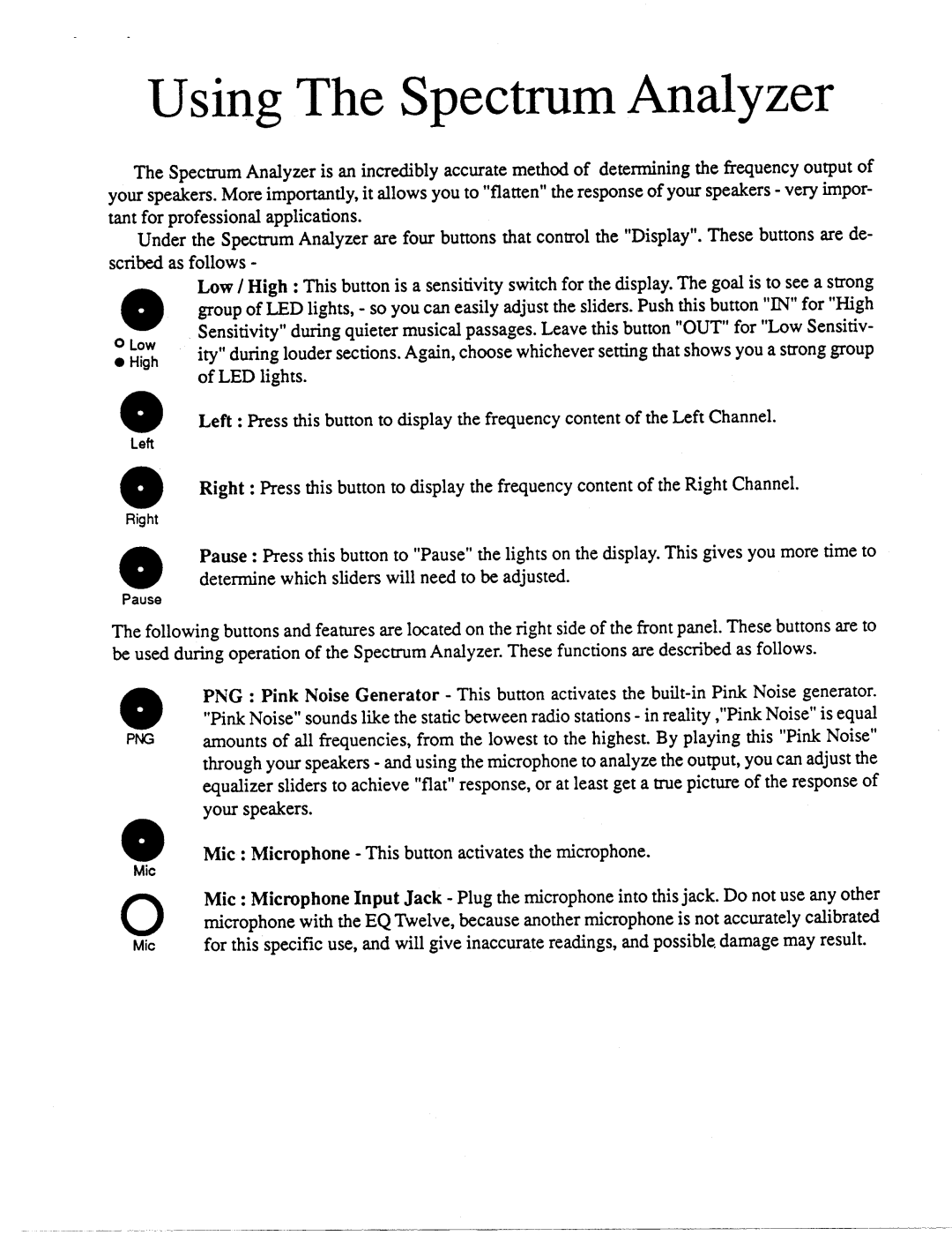 AudioSource Graphic Equalizer/Spectrum Analyzer with Pink Noise Generator and Calibrated Microphone, EQ Twelve manual 