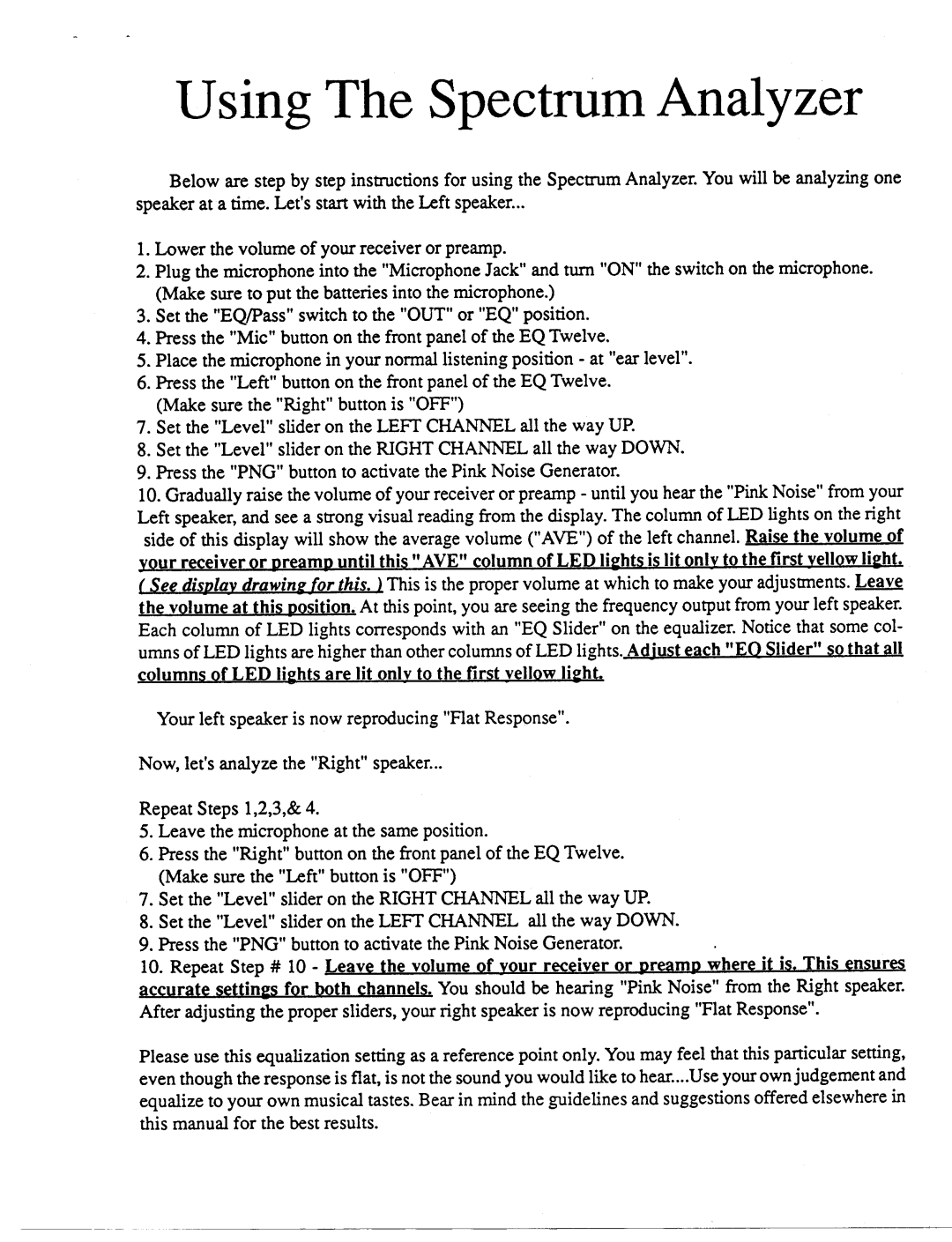 AudioSource EQ Twelve, Graphic Equalizer/Spectrum Analyzer with Pink Noise Generator and Calibrated Microphone manual 
