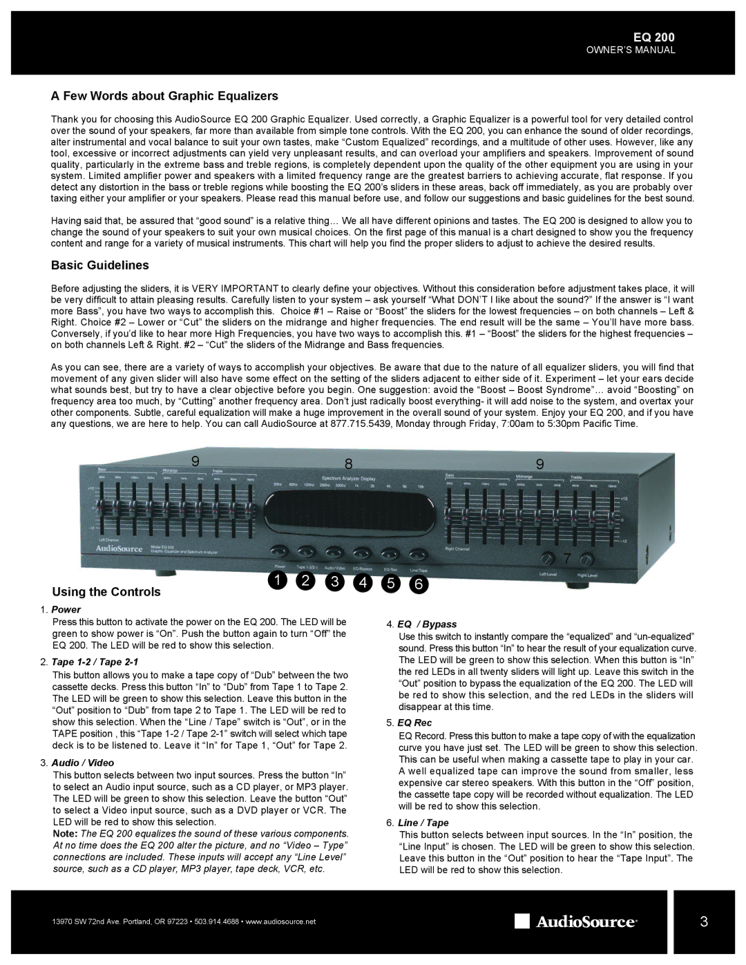 AudioSource EQ200 owner manual Few Words about Graphic Equalizers, Basic Guidelines 