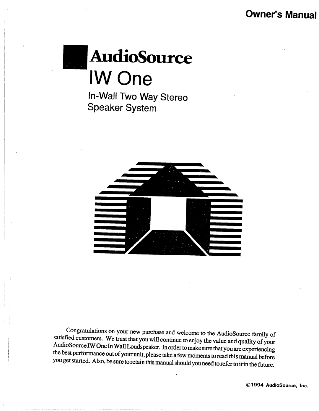 AudioSource AudioSource In-Wall Two Way Stereo Speaker System, IW One manual 