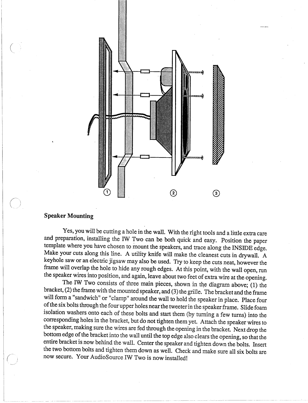 AudioSource In-Wall Two Way Stereo Speaker System, IW Two manual 