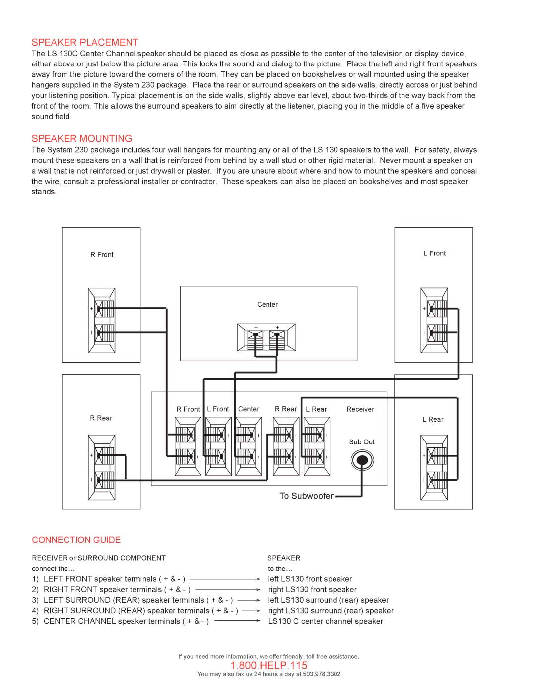 AudioSource LS130C user manual Speaker Placement, Speaker Mounting 