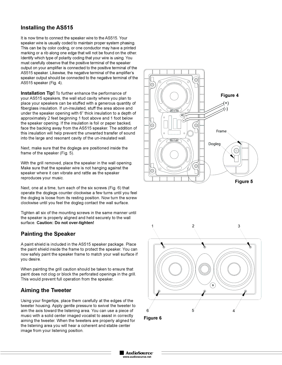 AudioSource MTM In-Wall Cinema Speaker Installing the AS515, Painting the Speaker, Aiming the Tweeter 