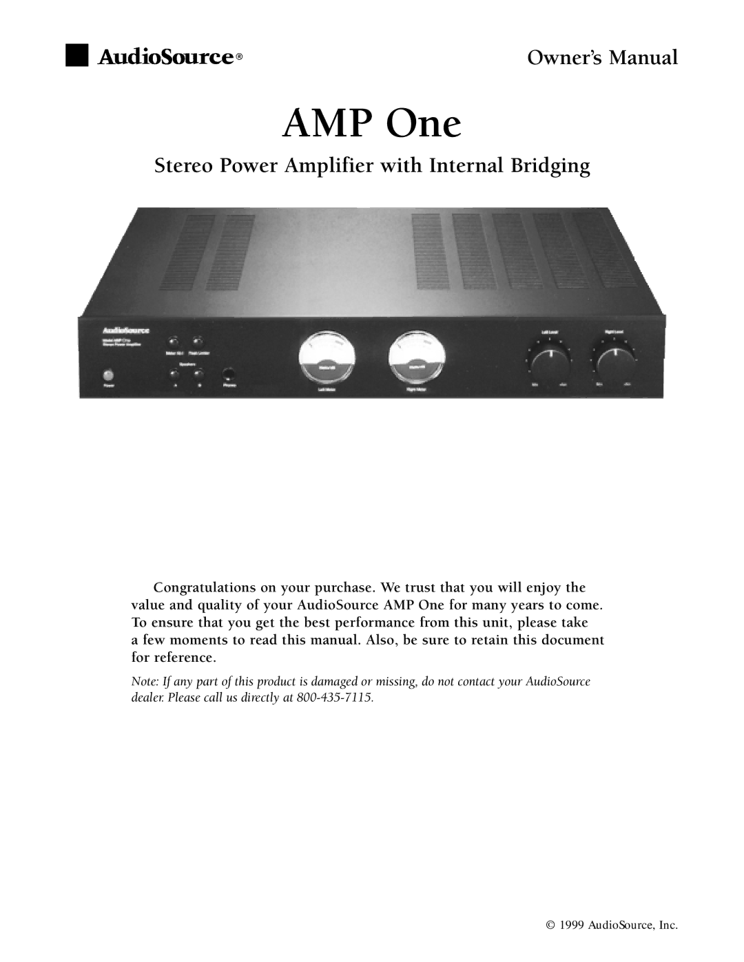 AudioSource PROJECTONE owner manual AMP One 