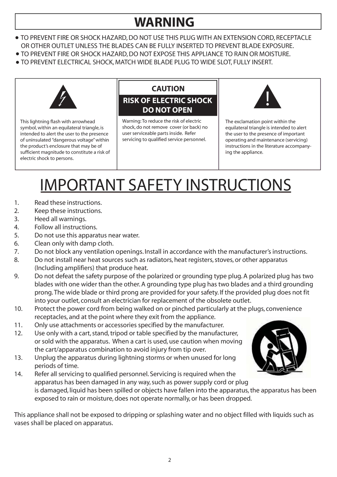 AudioSource SUBWOOFER, AST-SUB10 user manual Important Safety Instructions 