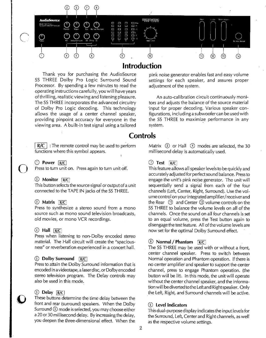 AudioSource SS THREE, Surround Sound Processor manual 