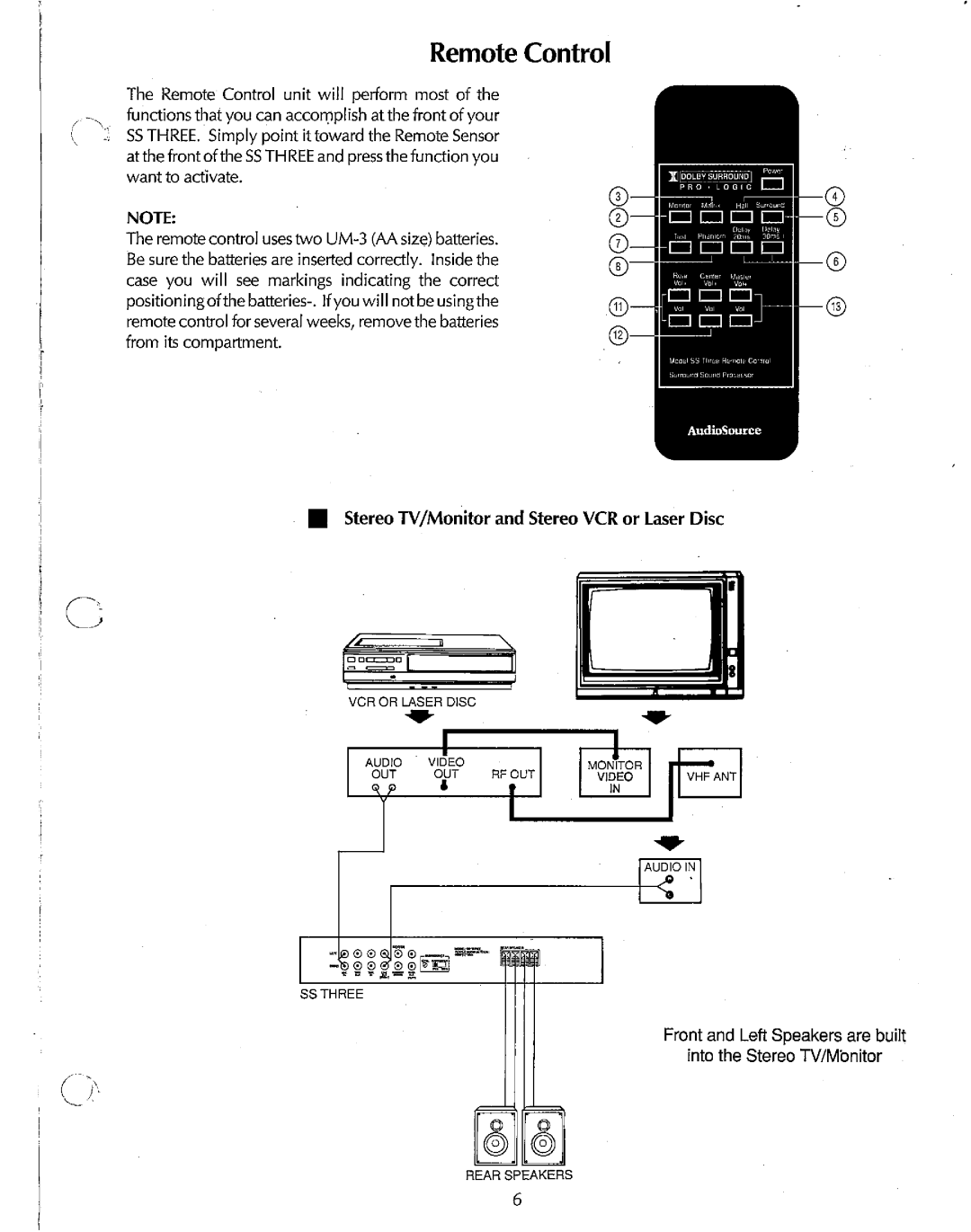 AudioSource Surround Sound Processor, SS THREE manual 