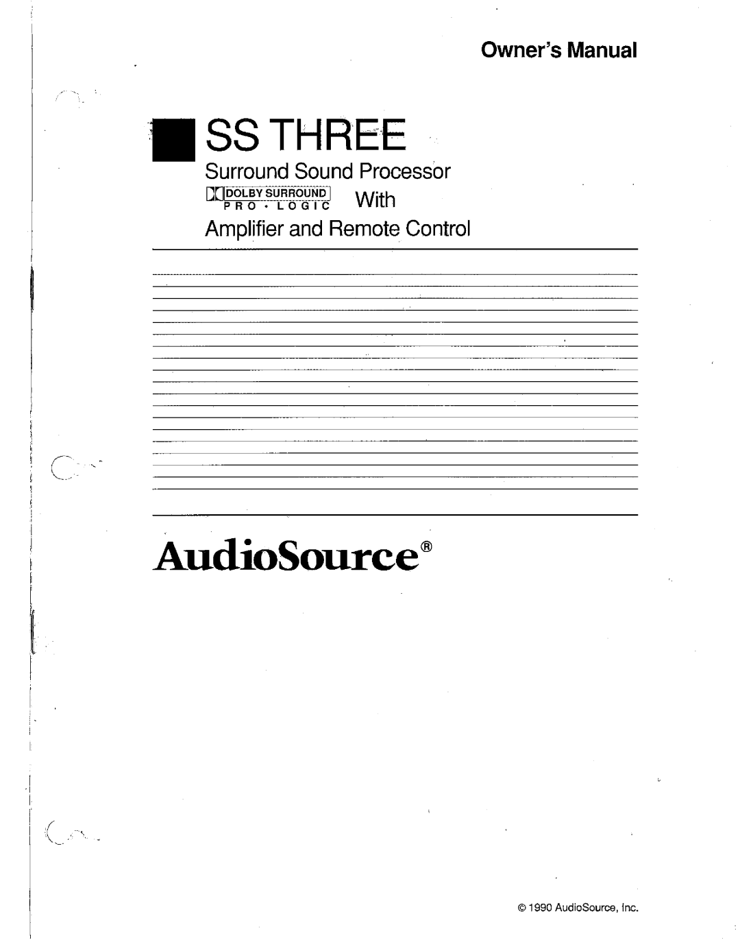AudioSource SS THREE, Surround Sound Processor manual 